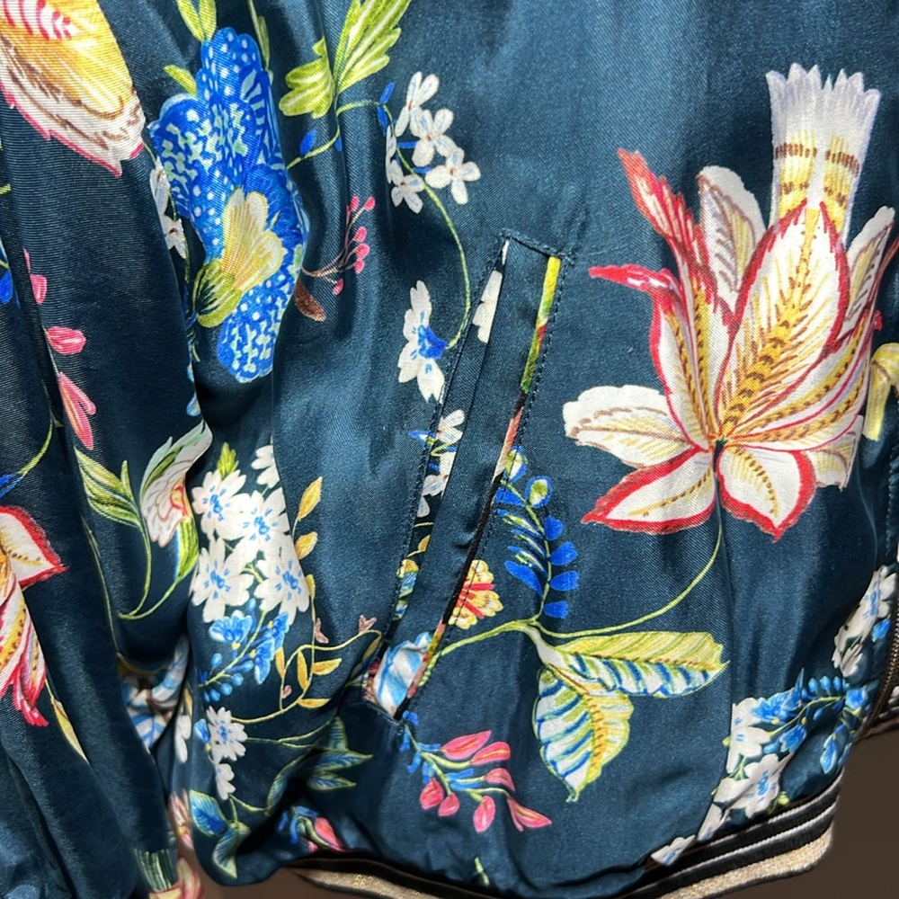 Johnny Was Reversible Slick Bomber Varsity Jacket Generous Sz Medium. Floral - Picture 2 of 16